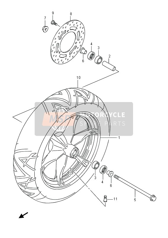 Suzuki UH200A BURGMAN 2014 Ruota anteriore (UH200) per un 2014 Suzuki UH200A BURGMAN